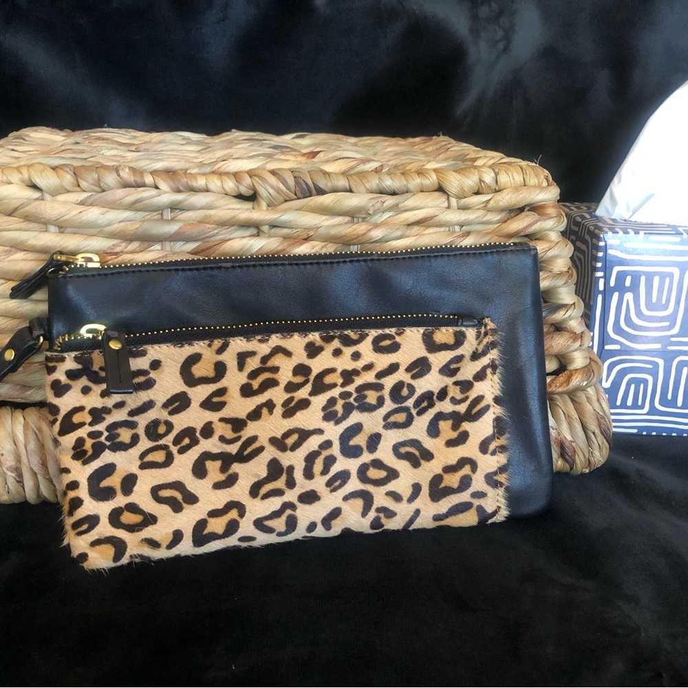Neiman Marcus Leopard Print and Black Leather Clutch